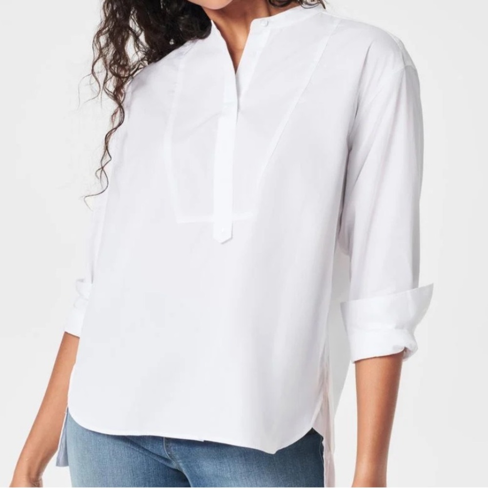 SPANX Women's Poplin Tuxedo Shirt in White!